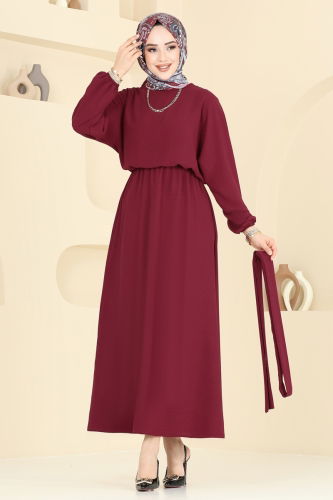 moda selvim Dress 2100MP806 Burgundy - Thumbnail