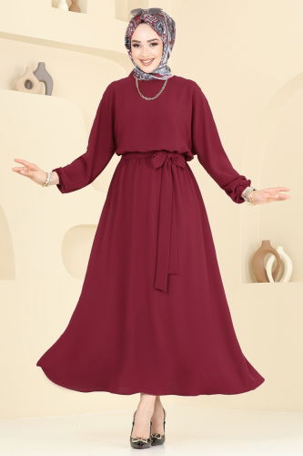 moda selvim Dress 2100MP806 Burgundy - Thumbnail