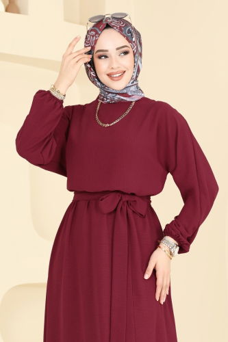 moda selvim Dress 2100MP806 Burgundy - Thumbnail