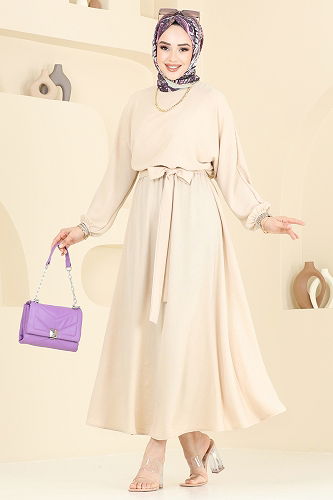 moda selvim Dress 2100MP806 Stone - Thumbnail