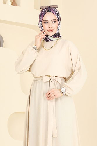 moda selvim الفستان بيج 2100MP806 - Thumbnail