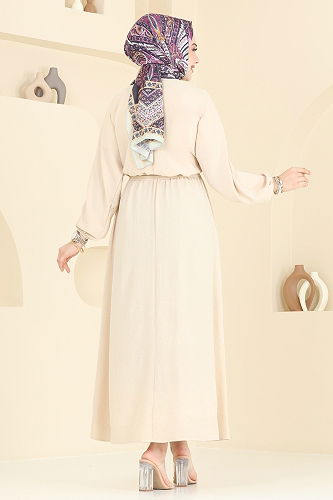 moda selvim الفستان بيج 2100MP806 - Thumbnail