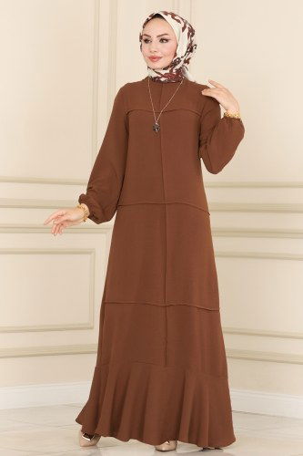 moda selvim Dress 2109MRK805 Brown - Thumbnail