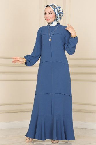 moda selvim Dress 2109MRK805 Indigo - Thumbnail