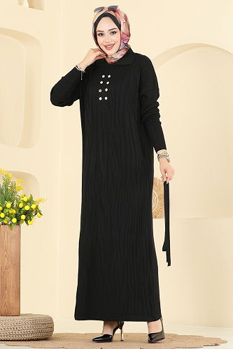 moda selvim Dress 211440TPK1167 Black - Thumbnail