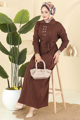 moda selvim Dress 211440TPK1167 Brown - Thumbnail