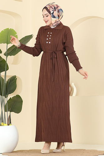 moda selvim Dress 211440TPK1167 Brown - Thumbnail