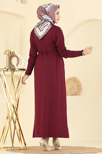 moda selvim Dress 211440TPK1167 Burgundy - Thumbnail