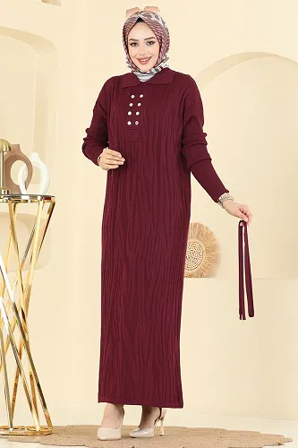 moda selvim Dress 211440TPK1167 Burgundy - Thumbnail