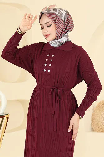 moda selvim Dress 211440TPK1167 Burgundy - Thumbnail