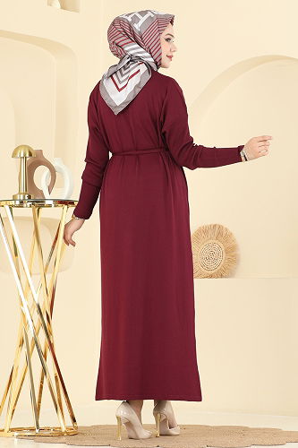 moda selvim الفستان خمري 211440TPK1167 - Thumbnail