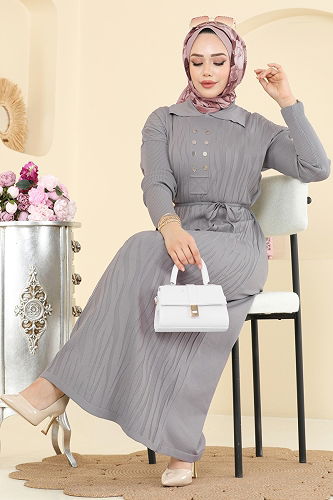 moda selvim Dress 211440TPK1167 Gray - Thumbnail