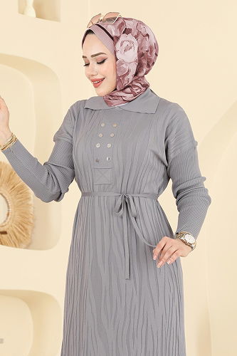 moda selvim Dress 211440TPK1167 Gray - Thumbnail