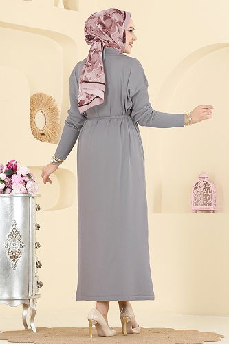 moda selvim الفستان رمادي 211440TPK1167 - Thumbnail