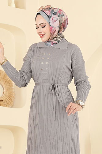 moda selvim Dress 211440TPK1167 Light Gray - Thumbnail