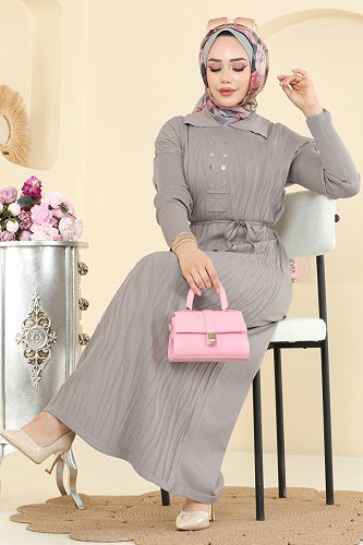 moda selvim Dress 211440TPK1167 Light Gray - Thumbnail