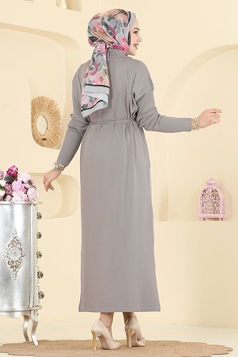 moda selvim Dress 211440TPK1167 Light Gray - Thumbnail