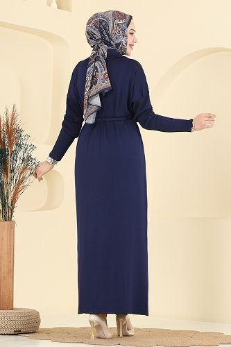 moda selvim الفستان كحلي 211440TPK1167 - Thumbnail