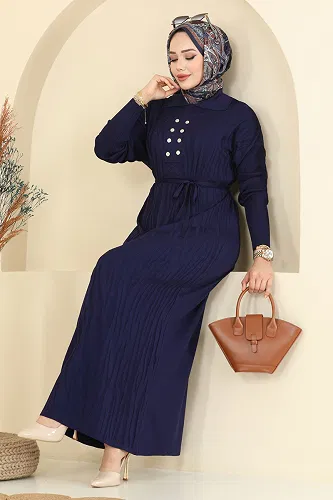 moda selvim الفستان كحلي 211440TPK1167 - Thumbnail