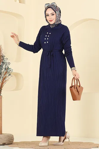 moda selvim الفستان كحلي 211440TPK1167 - Thumbnail