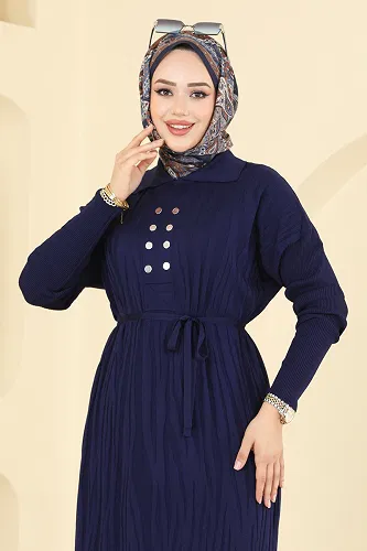 moda selvim الفستان كحلي 211440TPK1167 - Thumbnail