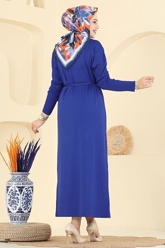 moda selvim الفستان نيلي 211440TPK1167 - Thumbnail