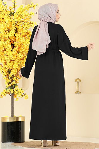moda selvim الفستان أسود 21182MPR1163 - Thumbnail