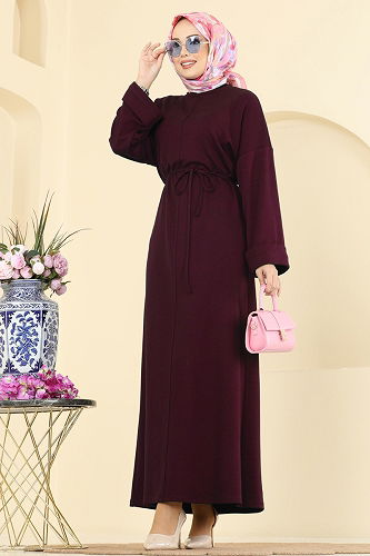 moda selvim Dress 21182MPR1163 Burgundy - Thumbnail