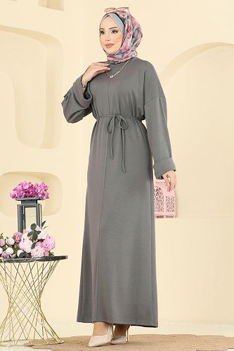 moda selvim الفستان رمادي 21182MPR1163 - Thumbnail
