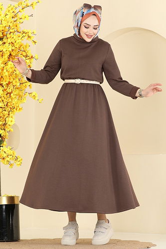 moda selvim Dress 21201MPR1163 Brown - Thumbnail