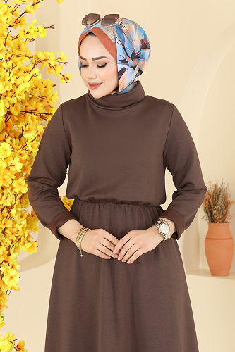 moda selvim Dress 21201MPR1163 Brown - Thumbnail