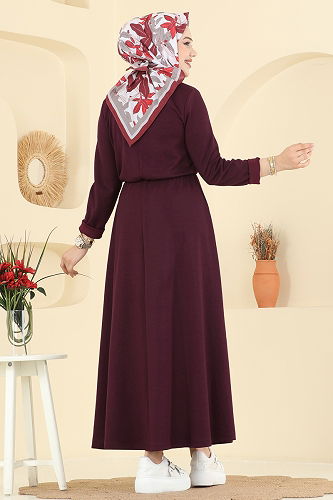 moda selvim الفستان خمري 21201MPR1163 - Thumbnail