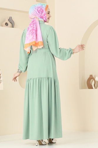 moda selvim الفستان اخضر فاتح 2123MP806 - Thumbnail