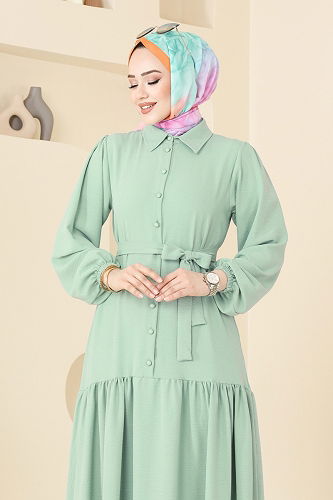 moda selvim الفستان اخضر فاتح 2123MP806 - Thumbnail