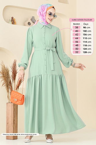 moda selvim الفستان اخضر فاتح 2123MP806 - Thumbnail