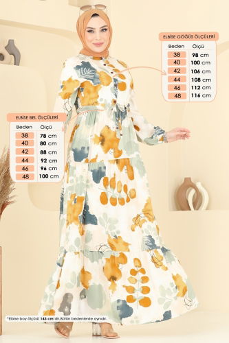 moda selvim الفستان خردلي 214ASN888 - Thumbnail
