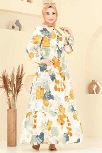 moda selvim الفستان خردلي 214ASN888 - Thumbnail