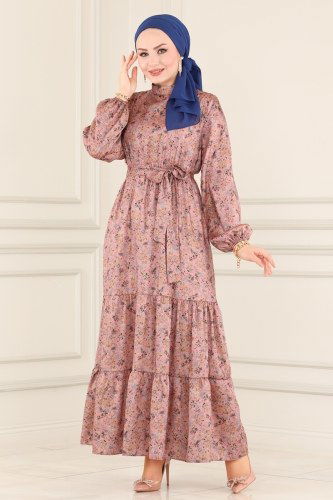 moda selvim Dress 2154PYT687 Dried Rose - Thumbnail