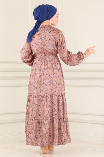 moda selvim 2154PYT687 الزهري فستان6 - Thumbnail
