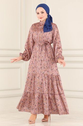 moda selvim 2154PYT687 الزهري فستان6 - Thumbnail
