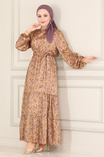 moda selvim Dress 2154PYT687 Latte - Thumbnail