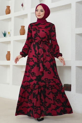 moda selvim DRESS 216DVL817 Burgundy - Thumbnail