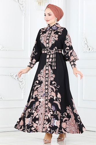 moda selvim Dress 21719JNF844 Black - Thumbnail