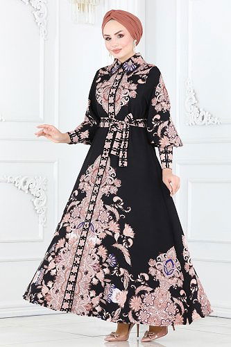 moda selvim Dress 21719JNF844 Black - Thumbnail