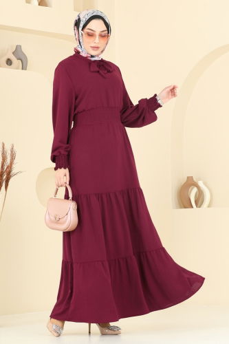 moda selvim Dress 217ASN888 Burgundy - Thumbnail