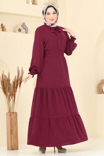 moda selvim Dress 217ASN888 Burgundy - Thumbnail