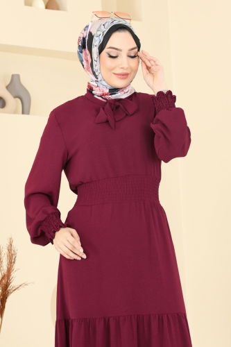 moda selvim Dress 217ASN888 Burgundy - Thumbnail