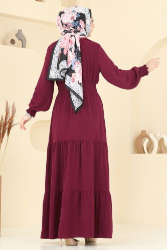 moda selvim Dress 217ASN888 Burgundy - Thumbnail