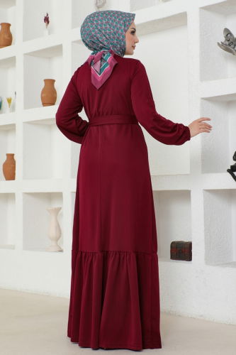 moda selvim Dress 217DVL817 Burgundy - Thumbnail