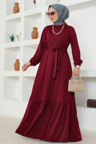 moda selvim Dress 217DVL817 Burgundy - Thumbnail